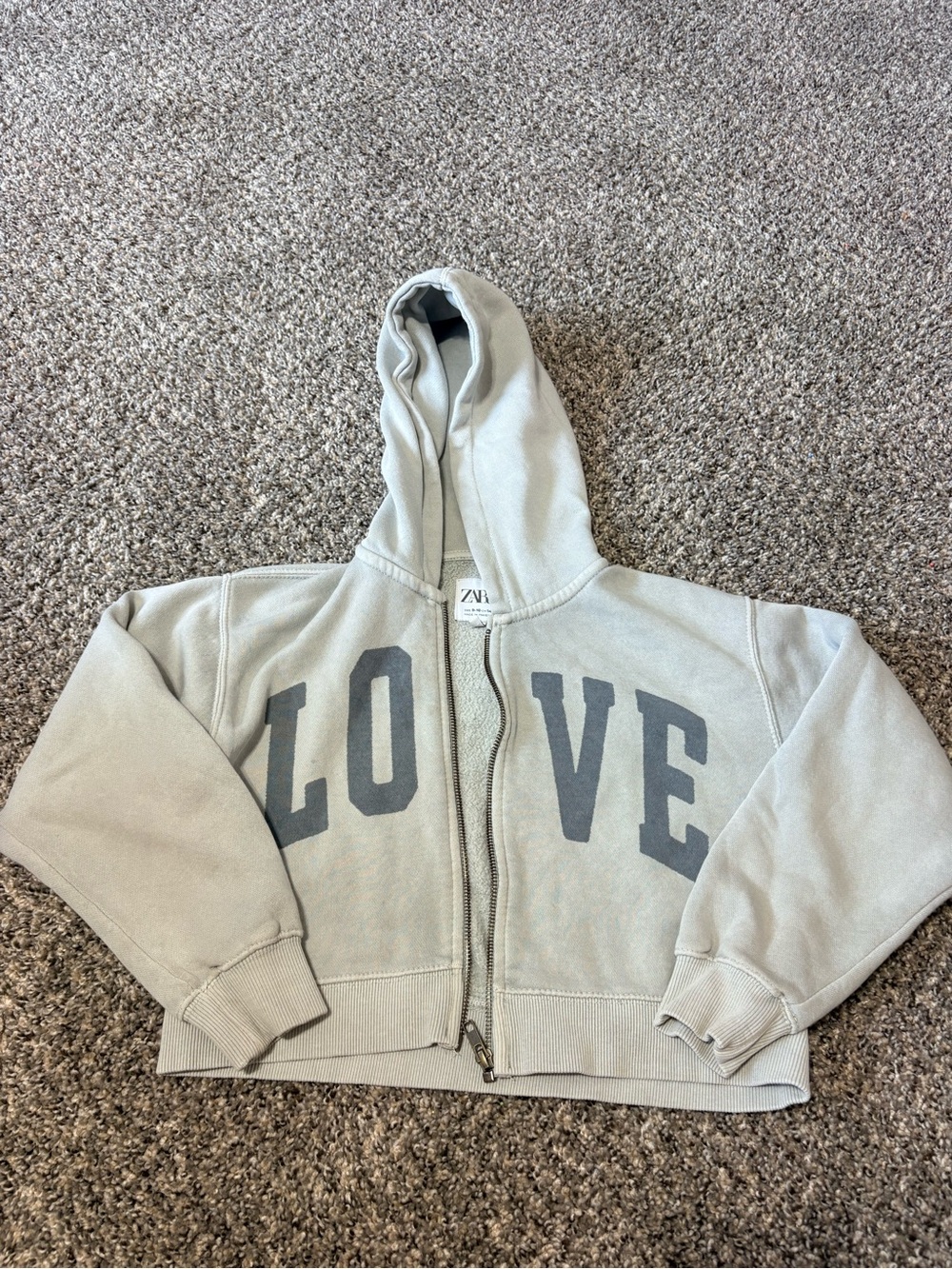 ZARA Kids Light Gray LOVE Zip-Up Hoodie